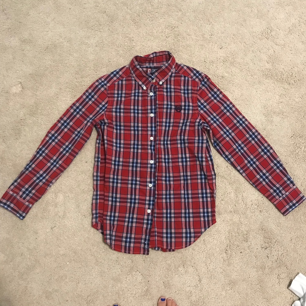Boys - Red, White and Blue Plaid Button Up